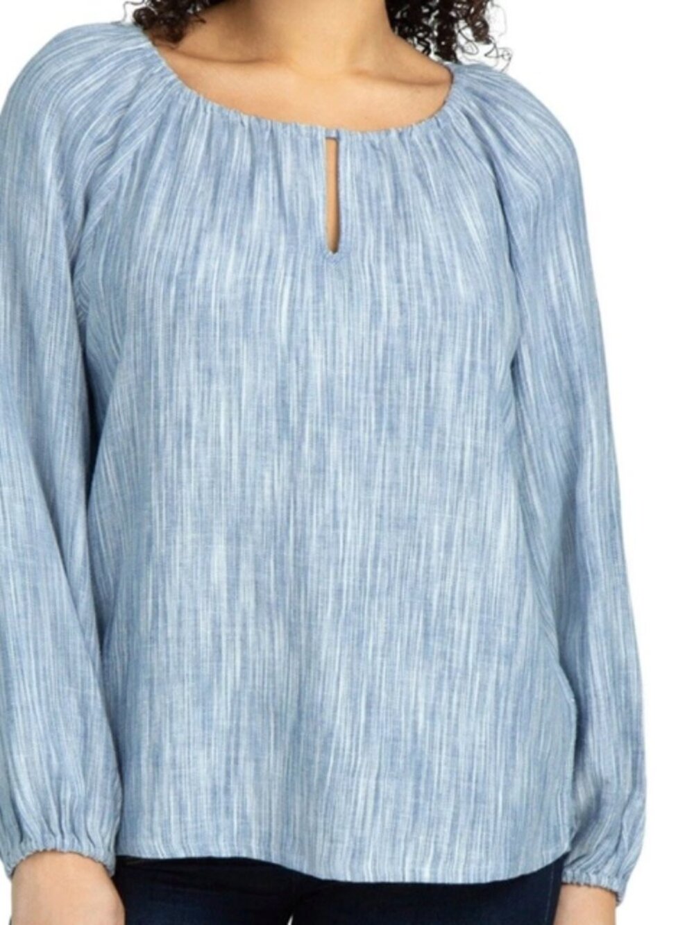 Boston Traders Women's Keyhole Linen Long Sleeve Blouse XL Coastal Resortwear
